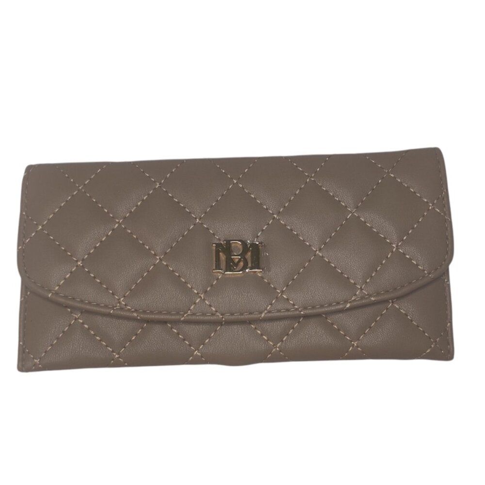 Badgley Mischka Taupe Vegan Leather Diamond Quilted Card Holder Wallet